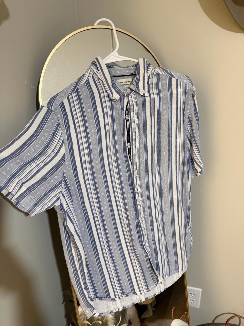 Report Collection Blue & White Vertical Stripe Short-Sleeve Button Down